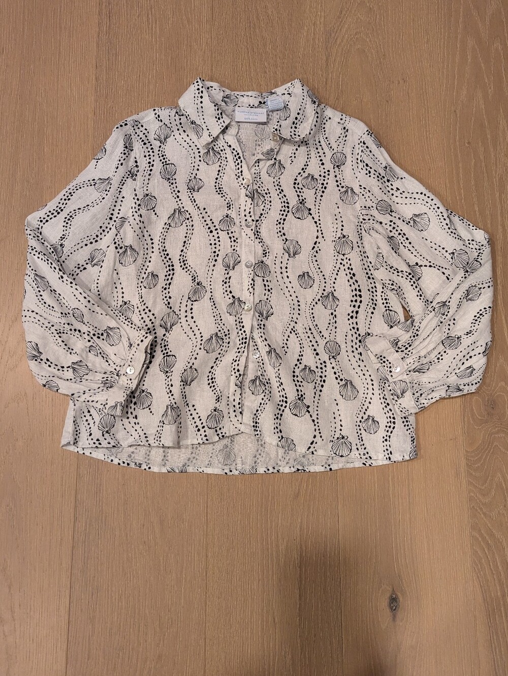 Women's White Sea Shell Print Linen Blouse